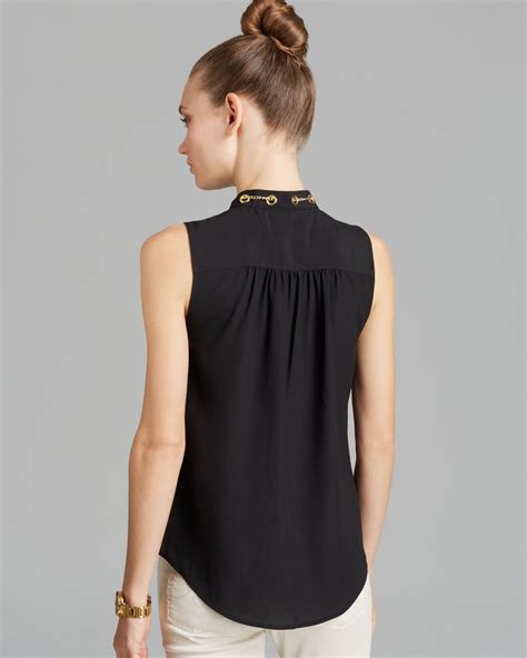 michael kors blouse black and gold|Michael Kors sleeveless blouses.